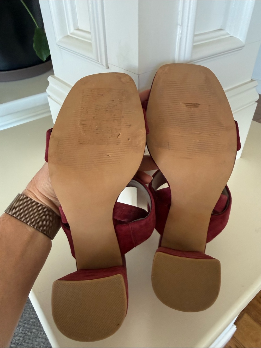 Steve Madden Women's Burgundy Block Heel Sandals - Picture 5 of 6